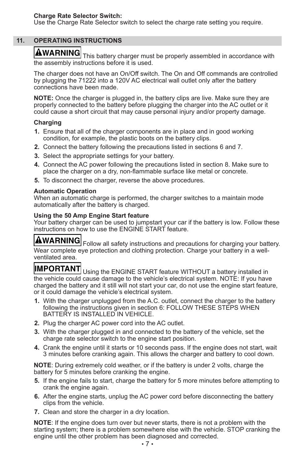 Sears 12V Battery Charger & Engine Starter 2871222 User Manual | Page 9 / 13