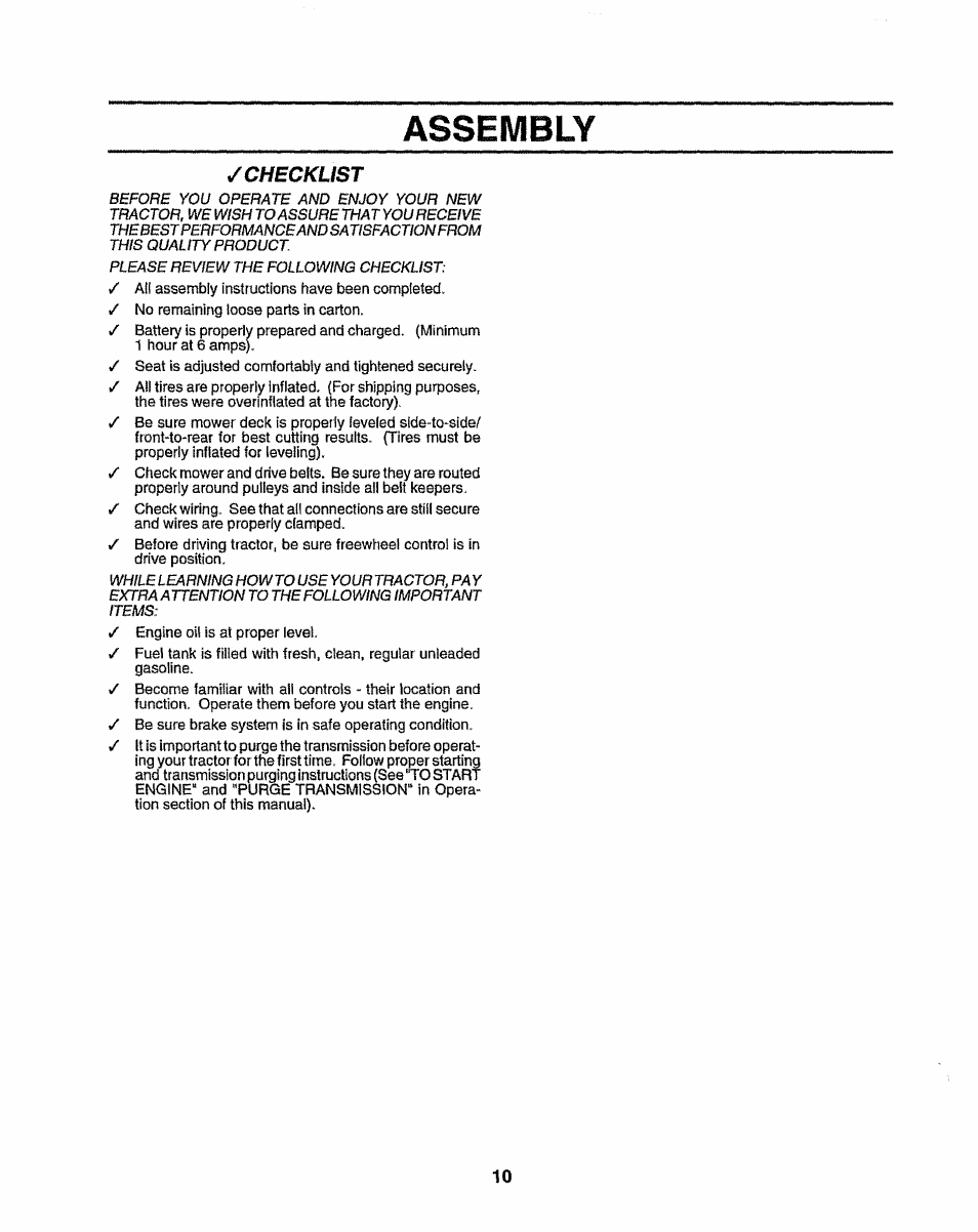 Assembly, Checklist | Sears 917.25049 User Manual | Page 10 / 64
