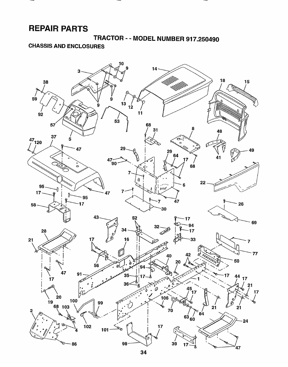 Repair parts | Sears 917.25049 User Manual | Page 34 / 64