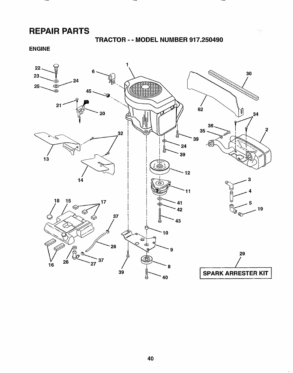 Repair parts | Sears 917.25049 User Manual | Page 40 / 64