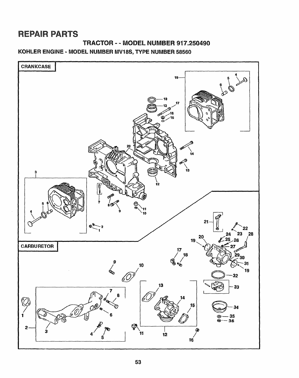 Repair parts | Sears 917.25049 User Manual | Page 53 / 64