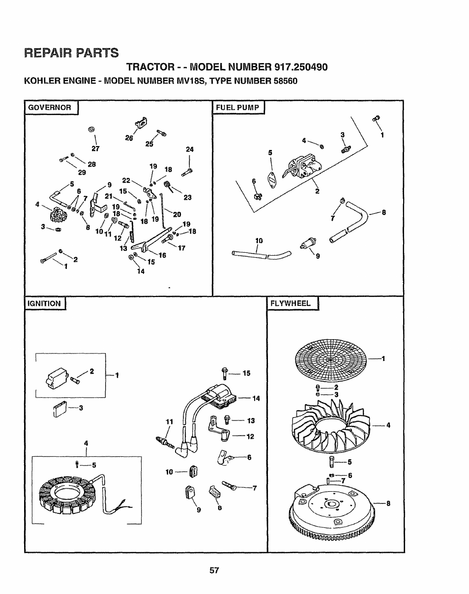Repair parts | Sears 917.25049 User Manual | Page 57 / 64