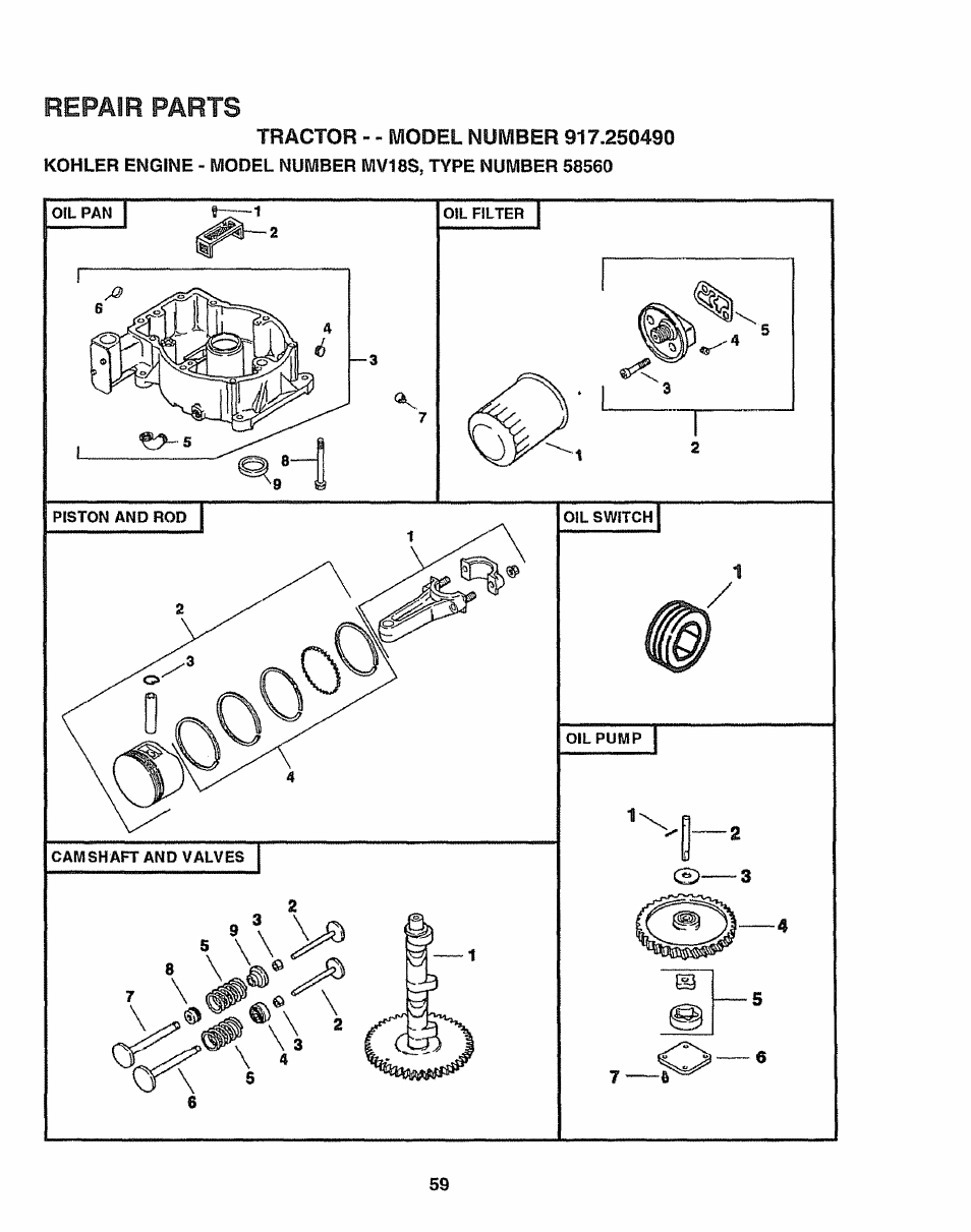 Repair parts | Sears 917.25049 User Manual | Page 59 / 64