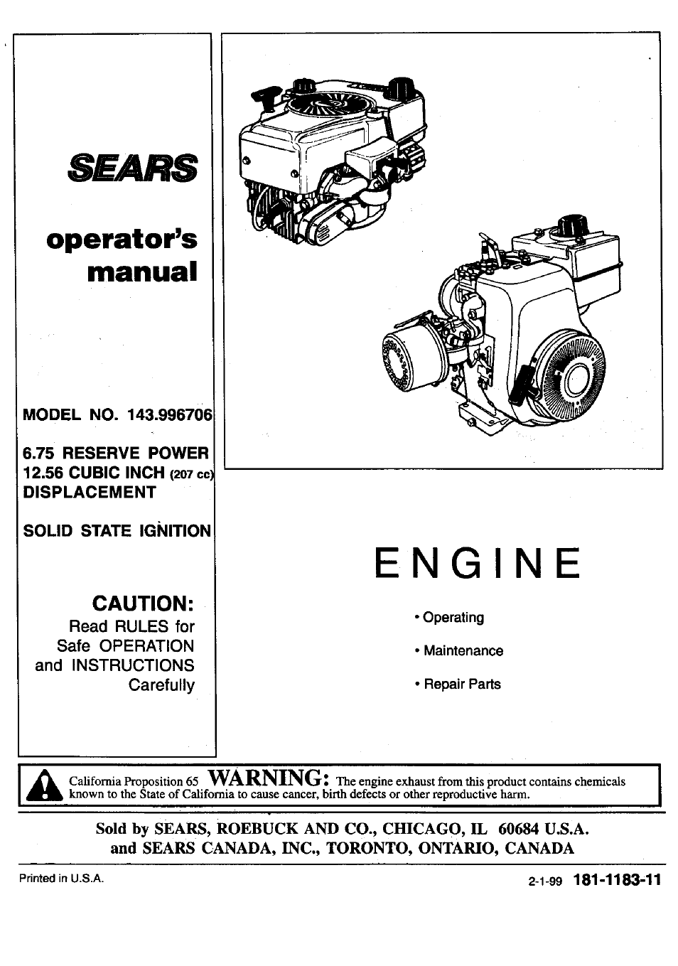 Sears 143.996706 User Manual | 12 pages