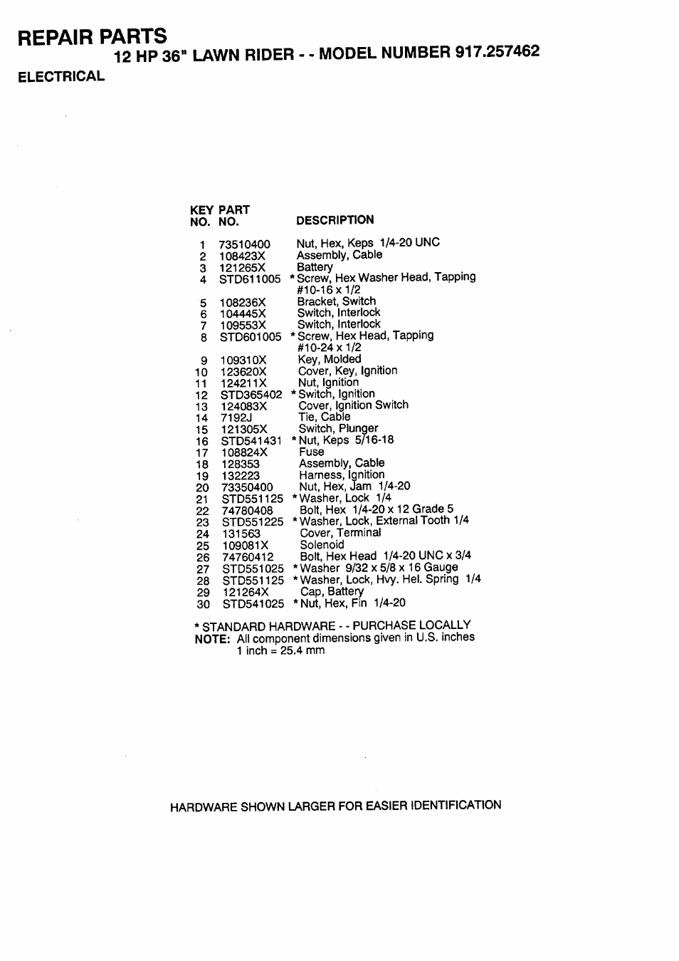 Electrical, Repair parts | Sears 917.257462 User Manual | Page 29 / 52