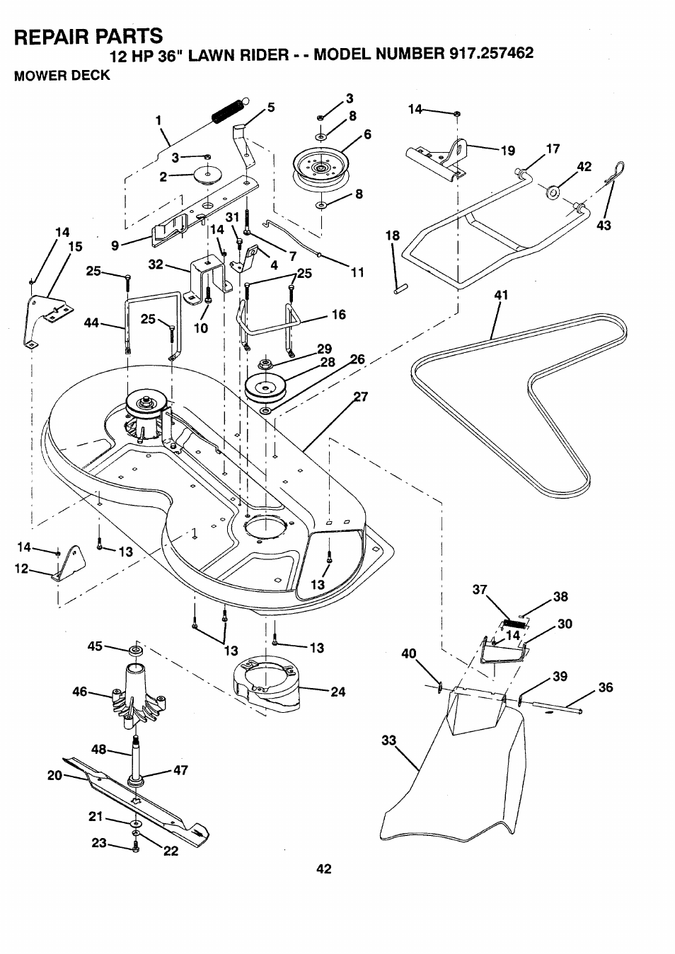 Repair parts | Sears 917.257462 User Manual | Page 42 / 52