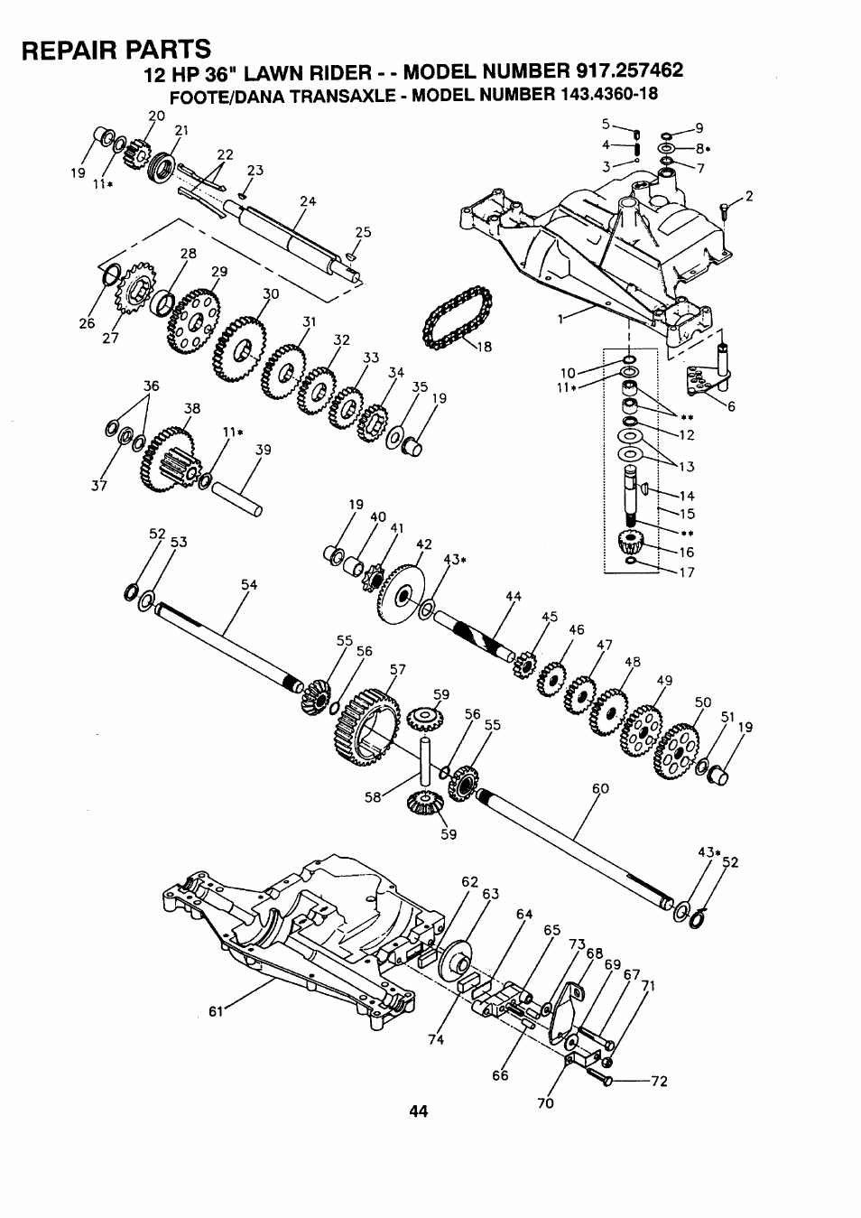 Repair parts | Sears 917.257462 User Manual | Page 44 / 52