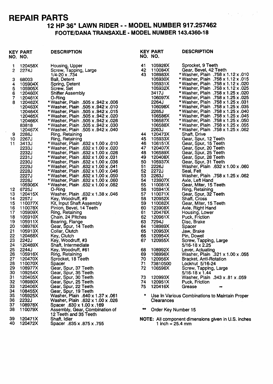 Repair parts | Sears 917.257462 User Manual | Page 45 / 52