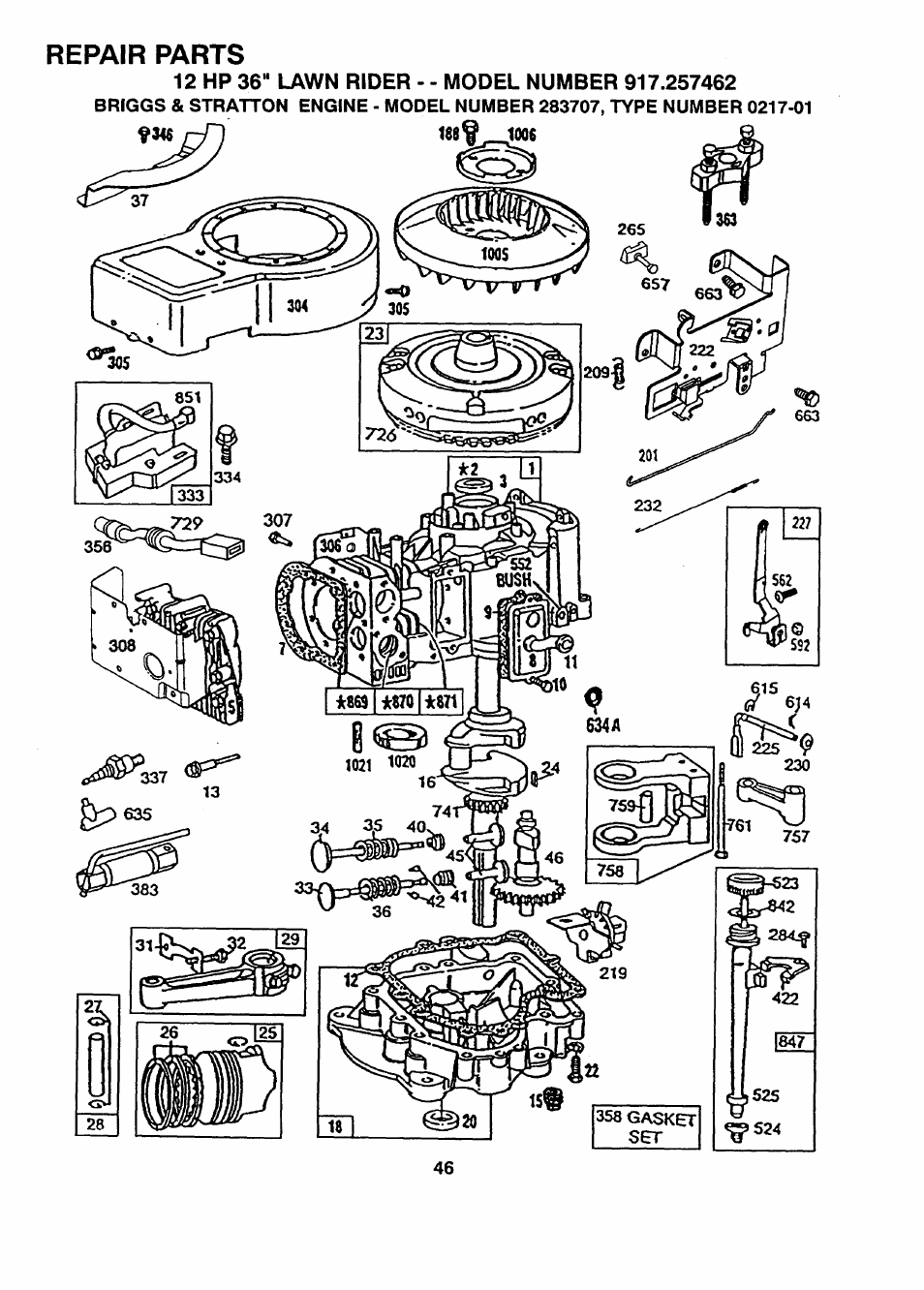 Repair parts | Sears 917.257462 User Manual | Page 46 / 52