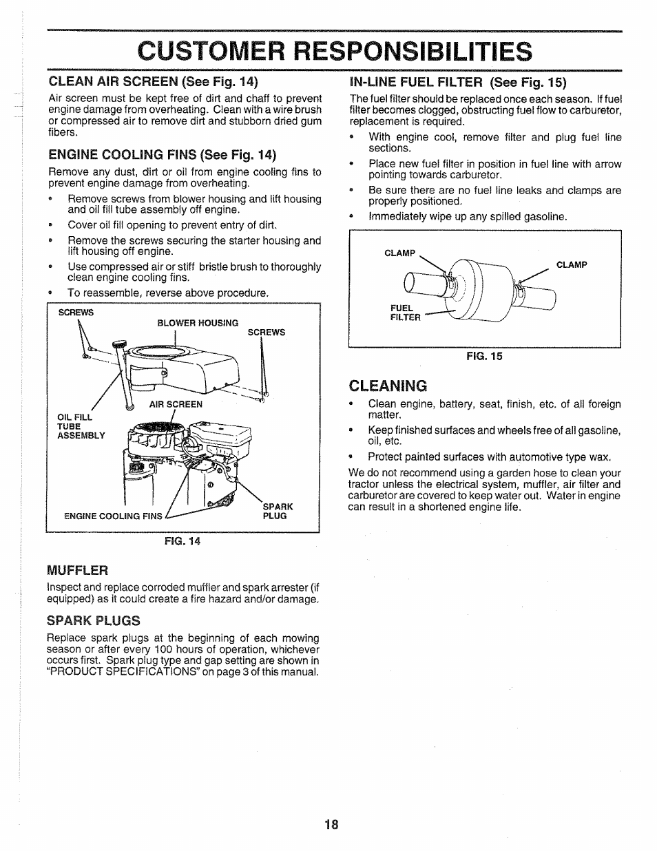 Customer responsibilities, Cleaning | Sears 917.2565 User Manual | Page 18 / 56