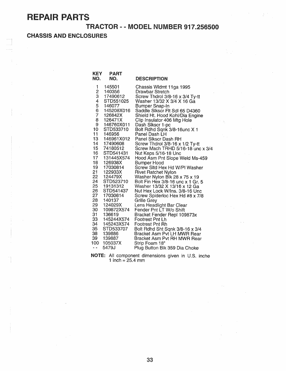 Repair parts, Repair parts -47, Tractor | Sears 917.2565 User Manual | Page 33 / 56