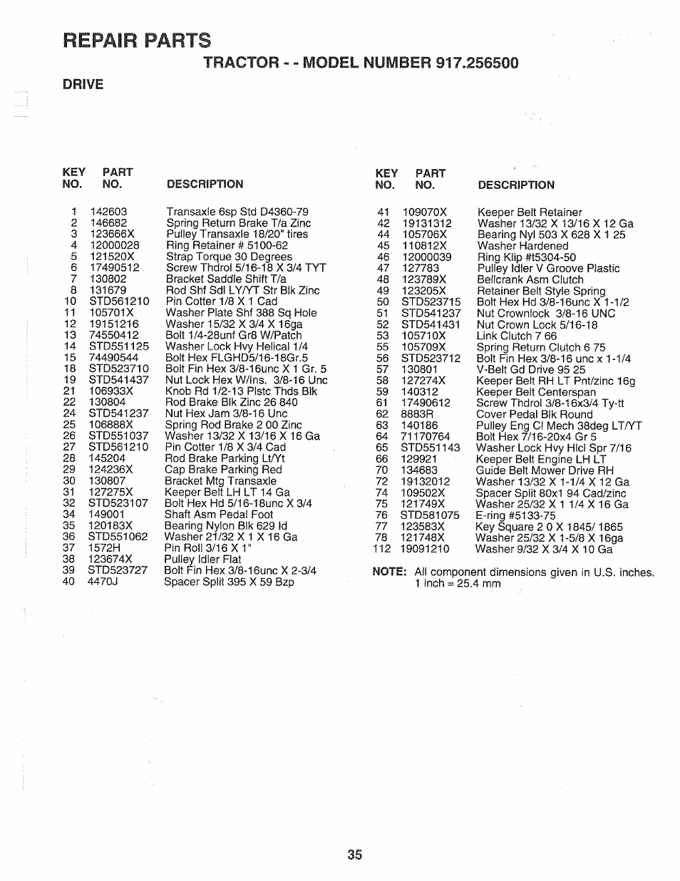 Drive, Repair parts | Sears 917.2565 User Manual | Page 35 / 56