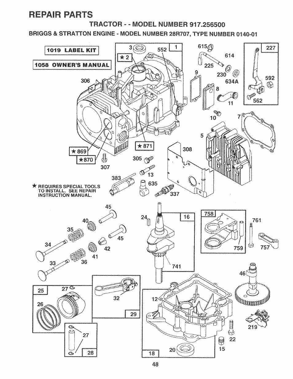 Repair parts | Sears 917.2565 User Manual | Page 48 / 56