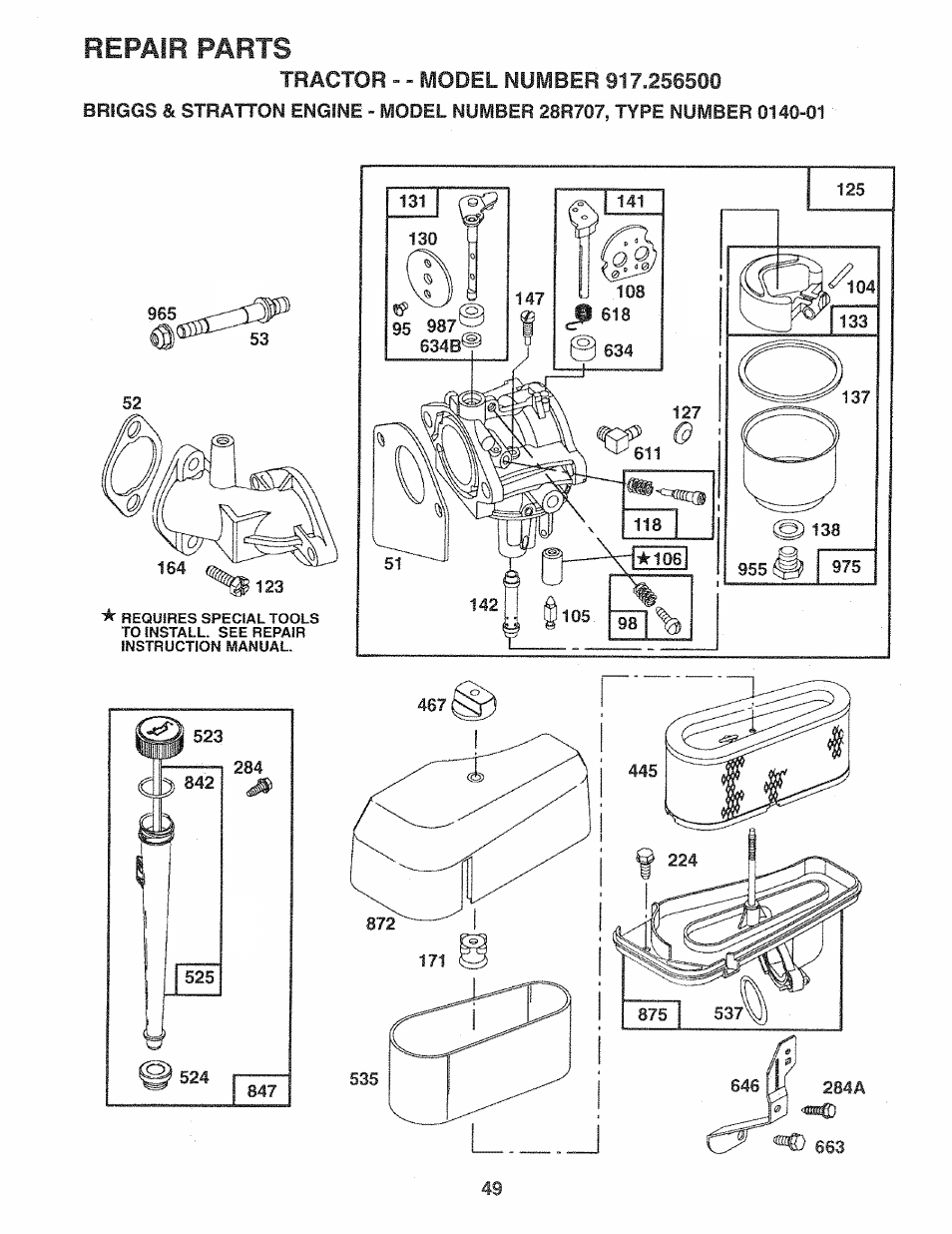 Repair parts | Sears 917.2565 User Manual | Page 49 / 56