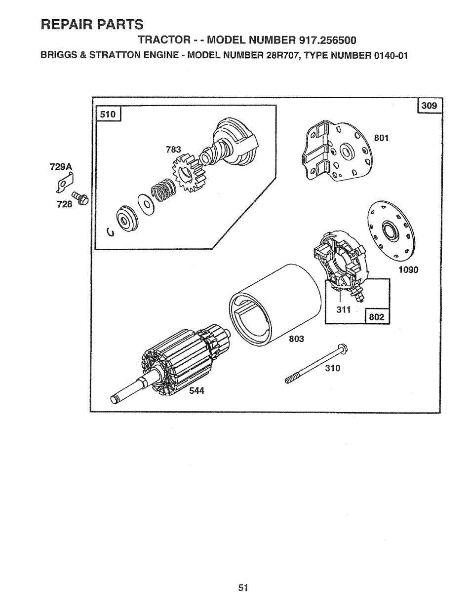 Repair parts | Sears 917.2565 User Manual | Page 51 / 56