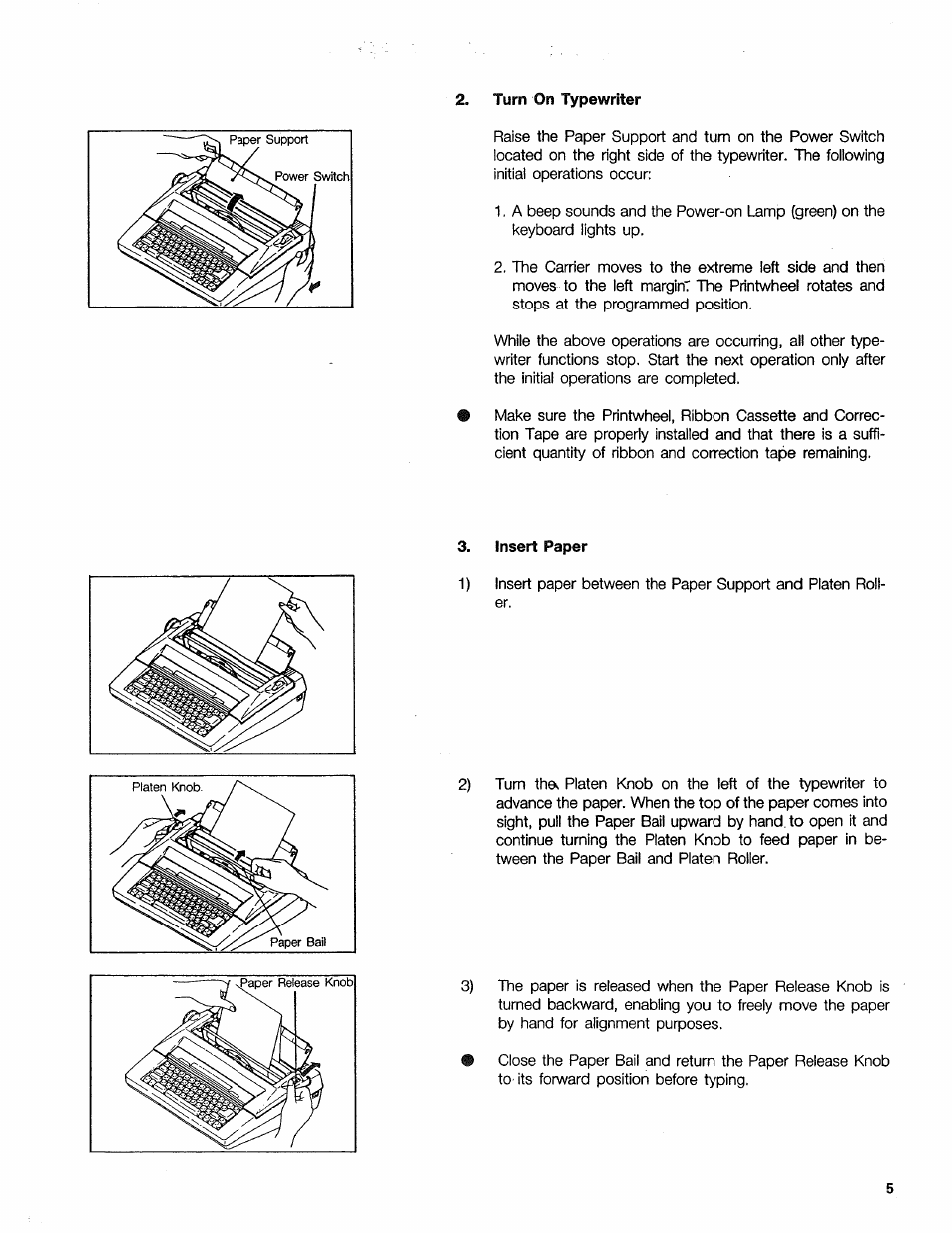 Turn on typewriter, Insert paper | Sears 16 User Manual | Page 10 / 108