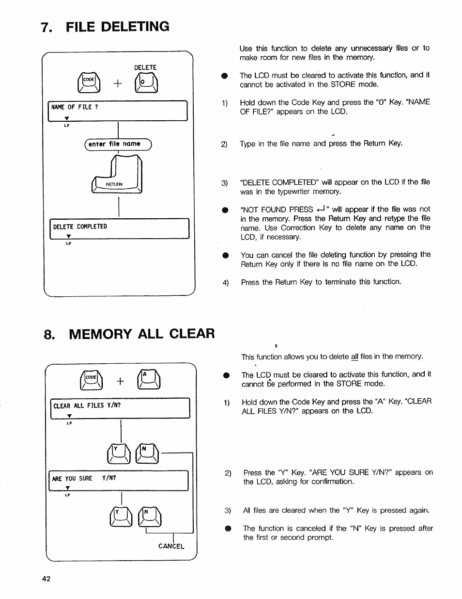 Memory all clear, File deleting | Sears 16 User Manual | Page 101 / 108