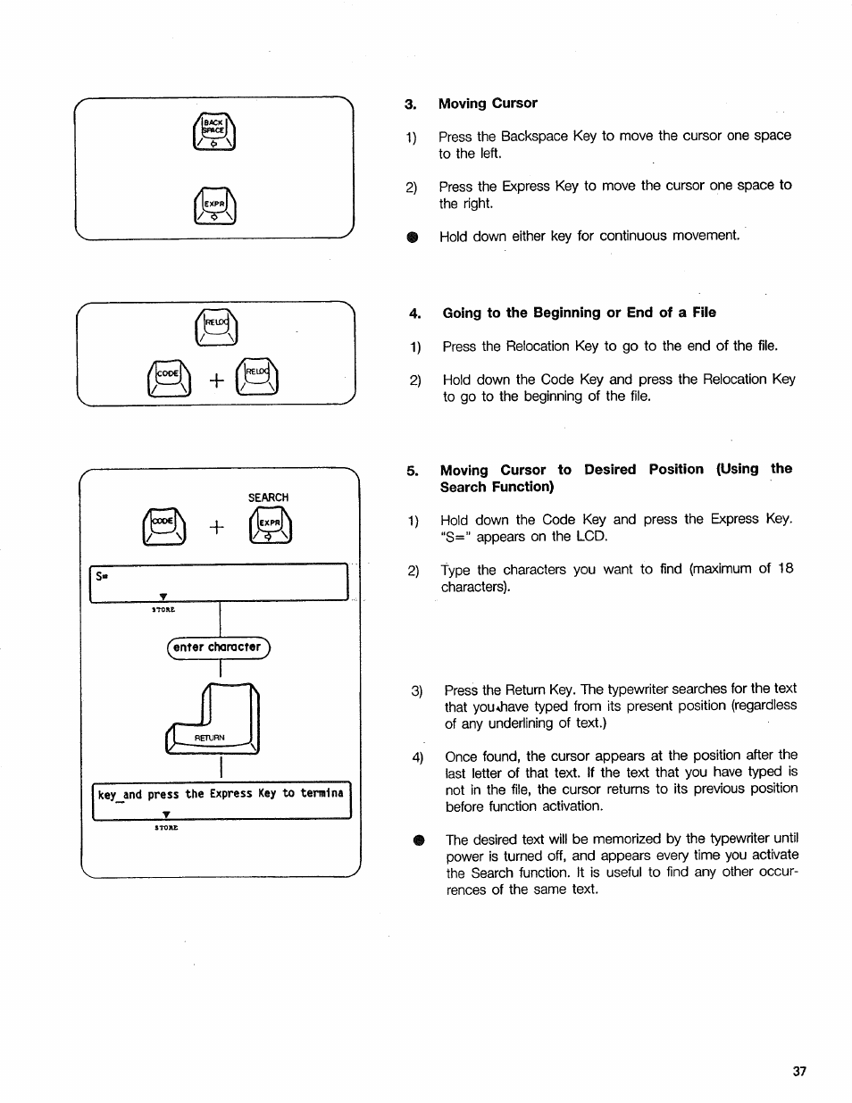 Moving cursor, Going to the beginning or end of a file | Sears 16 User Manual | Page 42 / 108