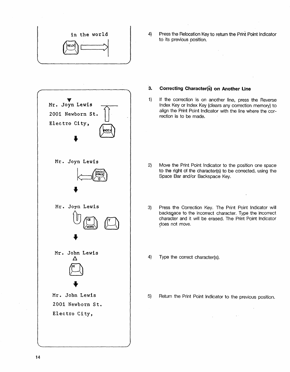 Correcting character(s) on another line | Sears 16 User Manual | Page 73 / 108