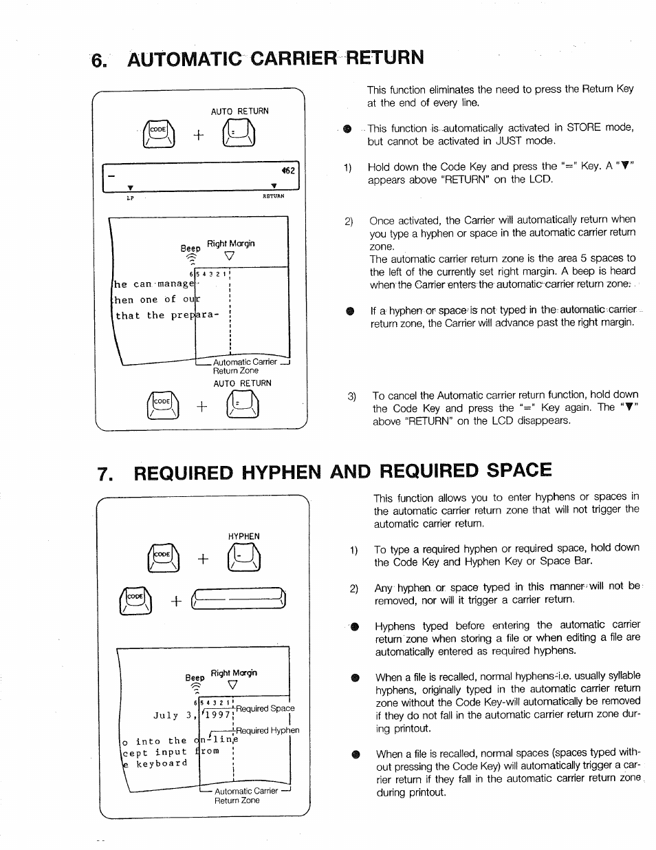 Required hyphen and required space, Automatic carrier return | Sears 16 User Manual | Page 87 / 108