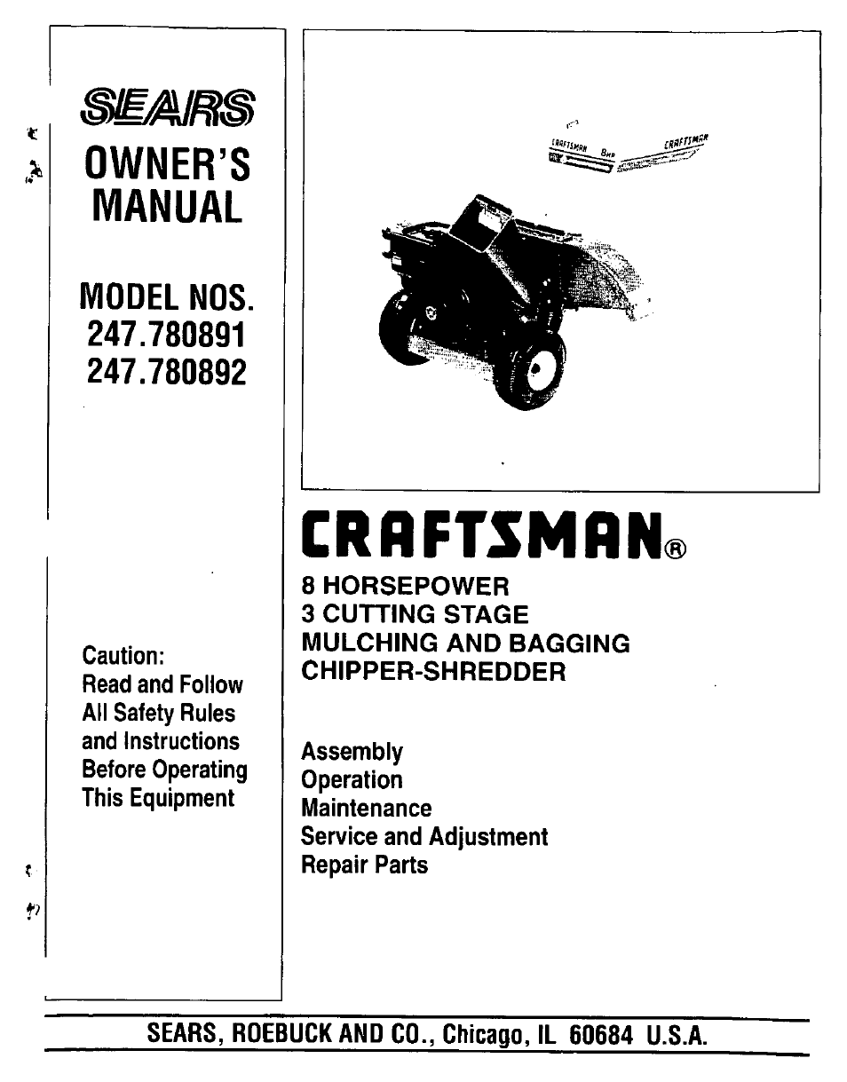 Sears 247.780892 User Manual | 24 pages