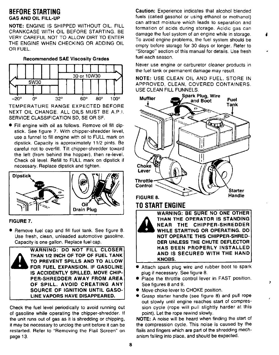 Before starting, To start engine | Sears 247.780892 User Manual | Page 8 / 24