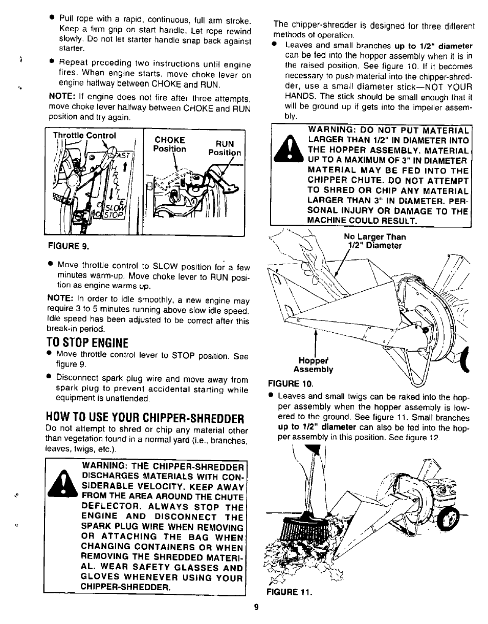 To stop engine, How to use your chipper-shredder | Sears 247.780892 User Manual | Page 9 / 24