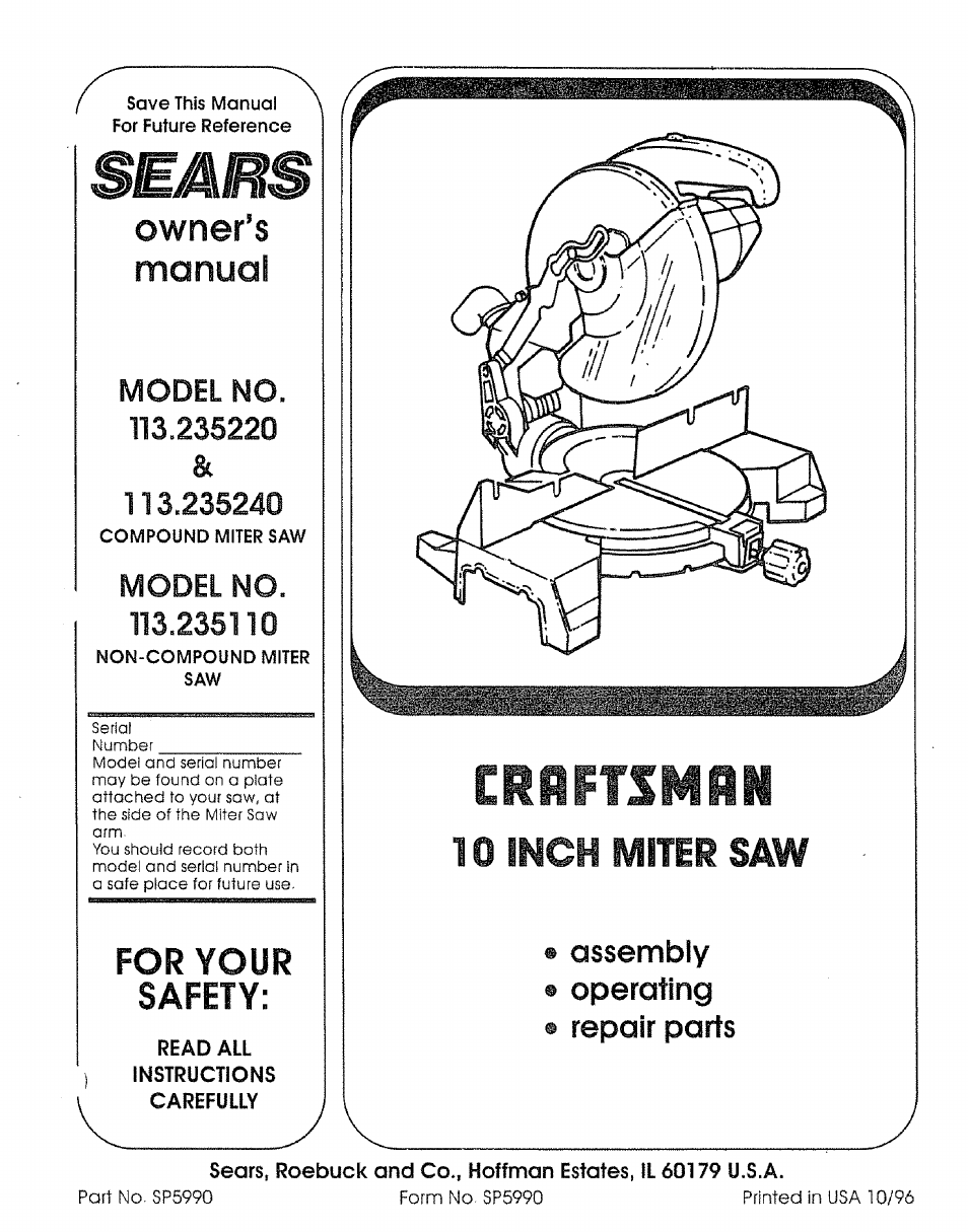 Sears 113.23522 User Manual | 32 pages