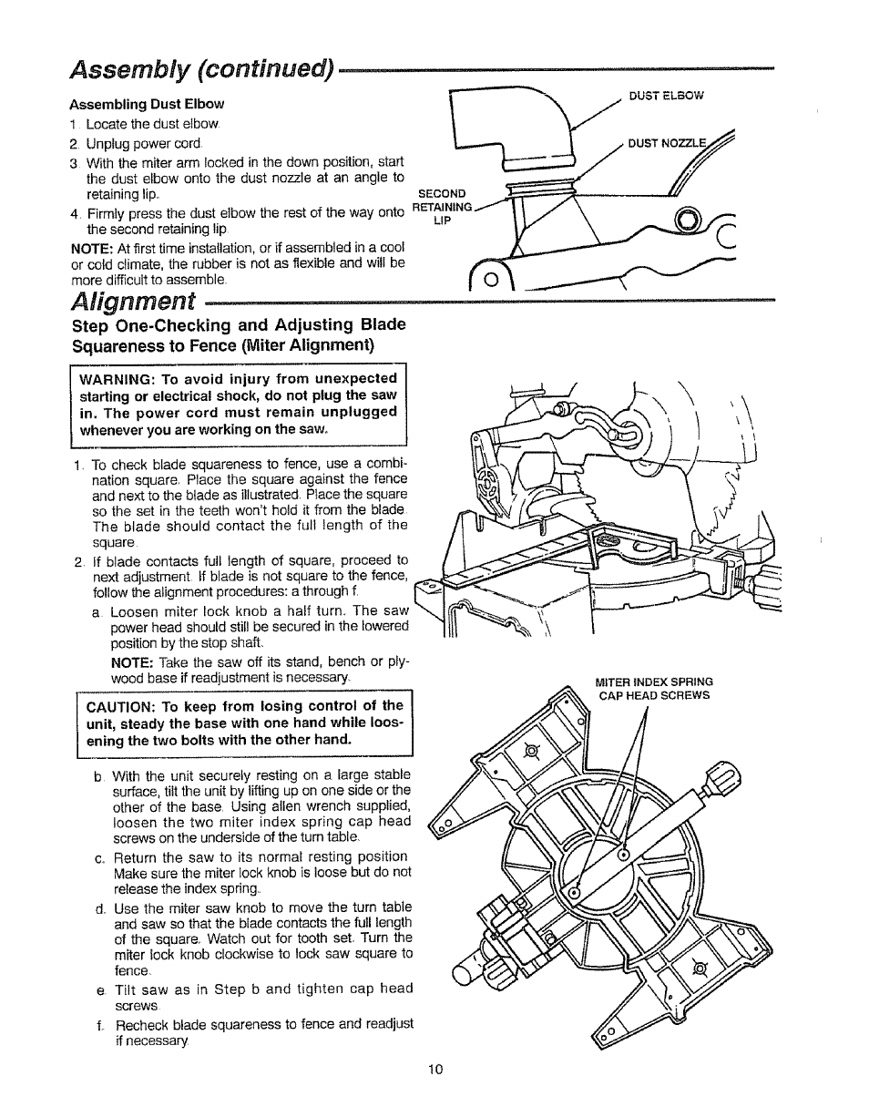 Assembiy (continued), Alignment, Aiignment -11 | Sears 113.23522 User Manual | Page 10 / 32
