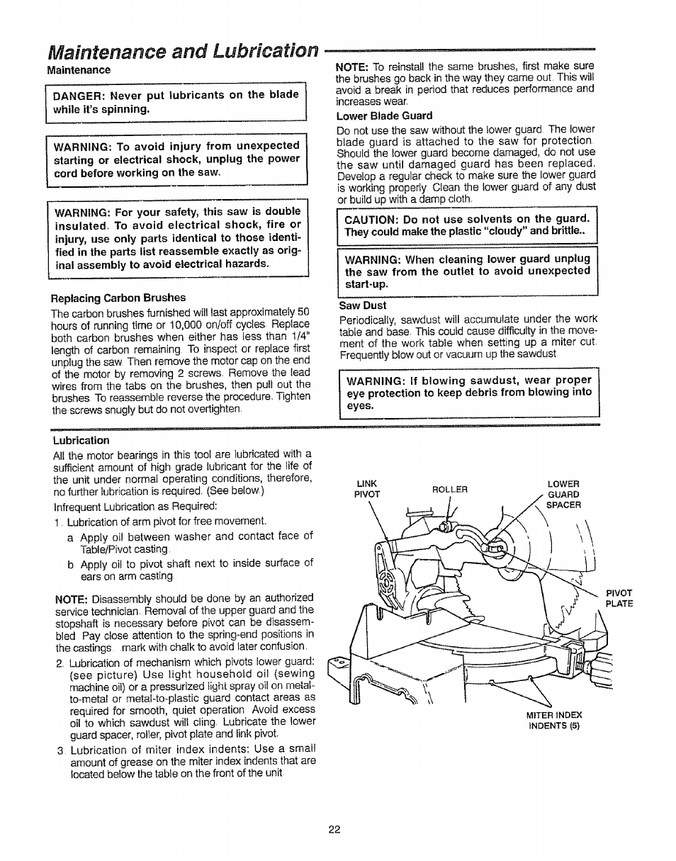 Maintenance and lubrication | Sears 113.23522 User Manual | Page 22 / 32
