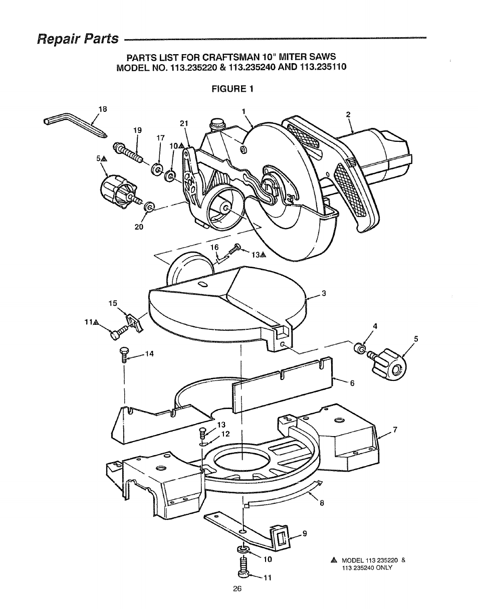 Repair parts | Sears 113.23522 User Manual | Page 26 / 32