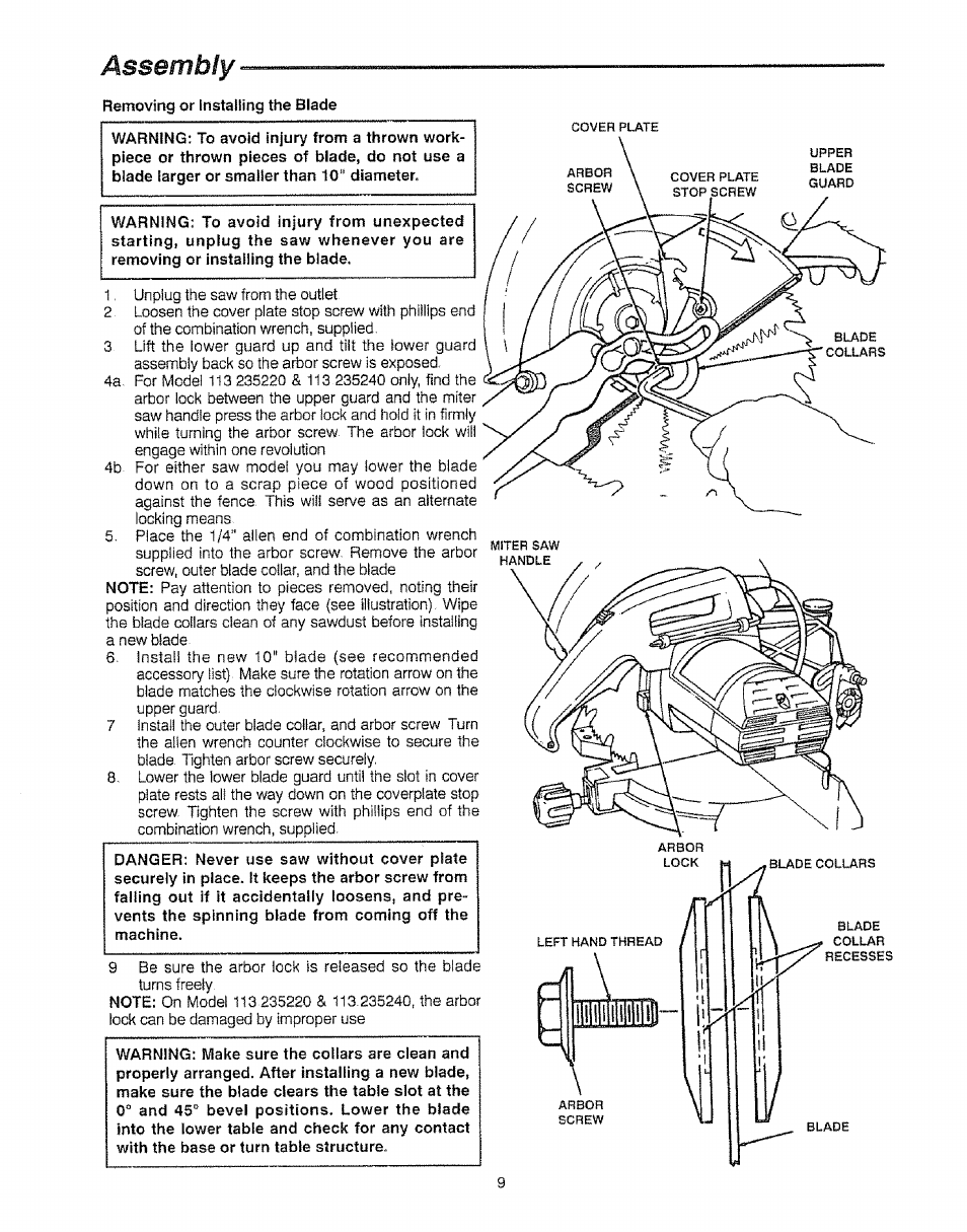 Assembly | Sears 113.23522 User Manual | Page 9 / 32