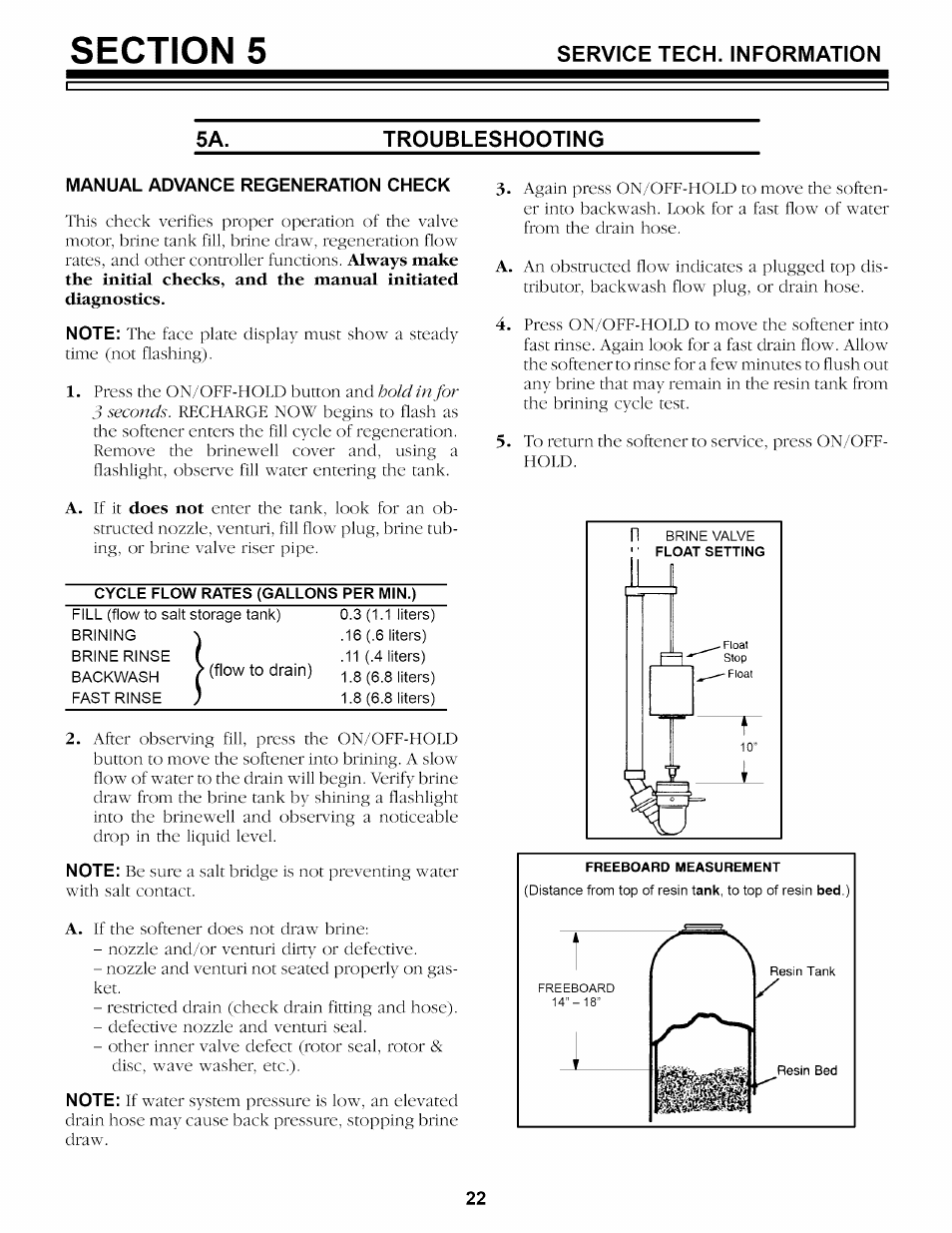 Troubleshooting, Manual advance regeneration check, Service tech. information 5a. troubleshooting | Sears 625.34842 User Manual | Page 22 / 64