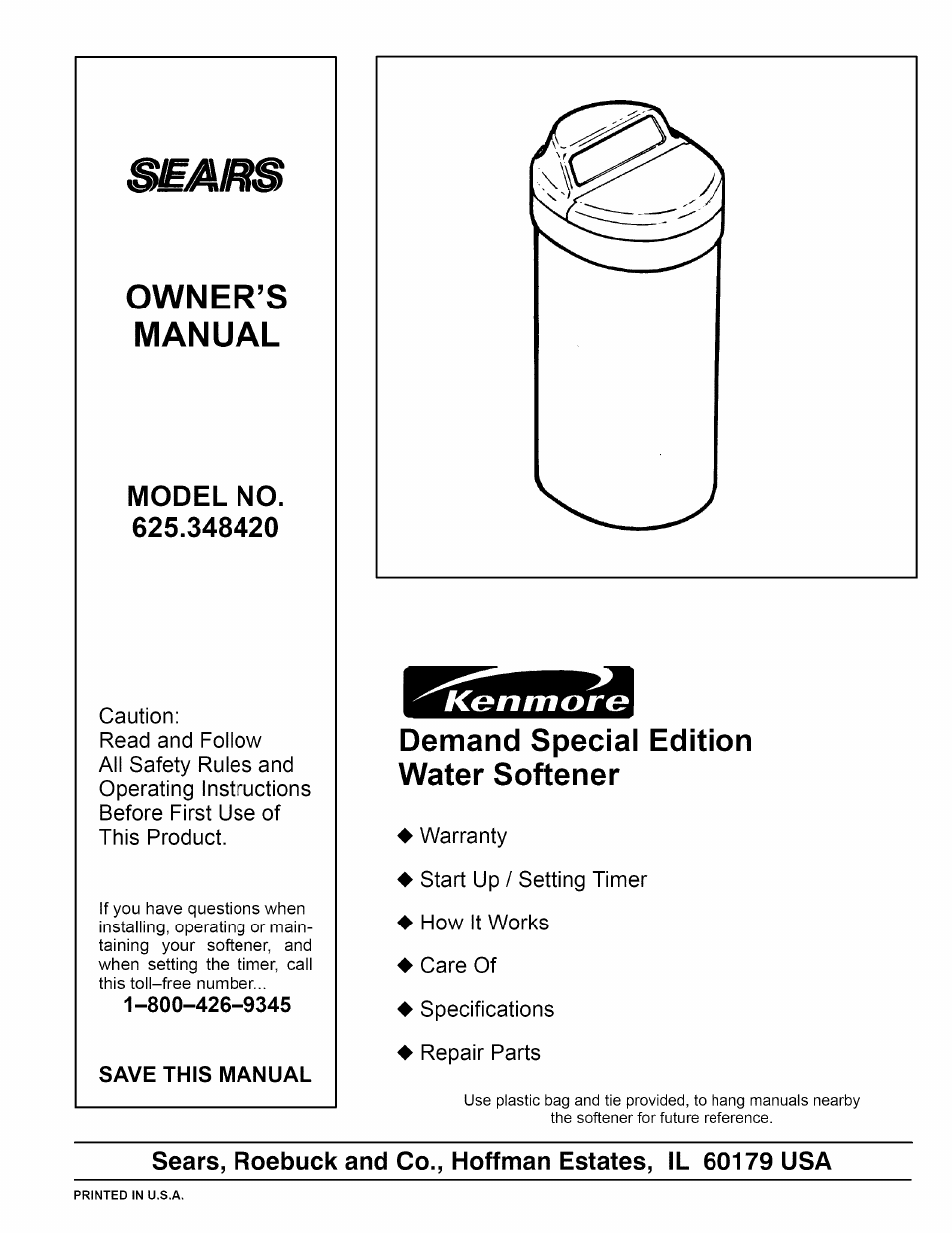 Save this manual, Owner’s manual, Kgnmarg demand special edition water softener | Sears 625.34842 User Manual | Page 33 / 64