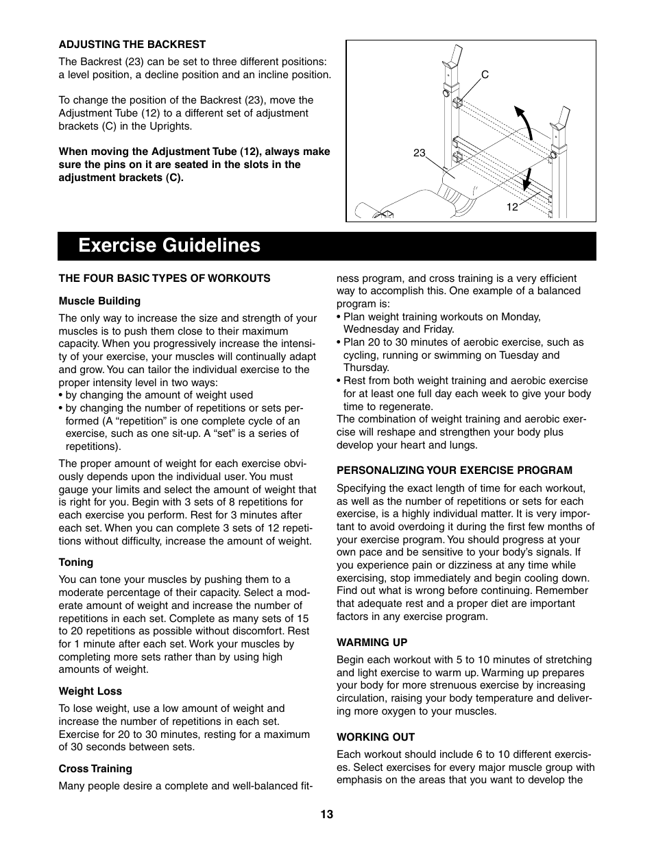 Exercise guidelines | Sears 831.150860 User Manual | Page 13 / 18