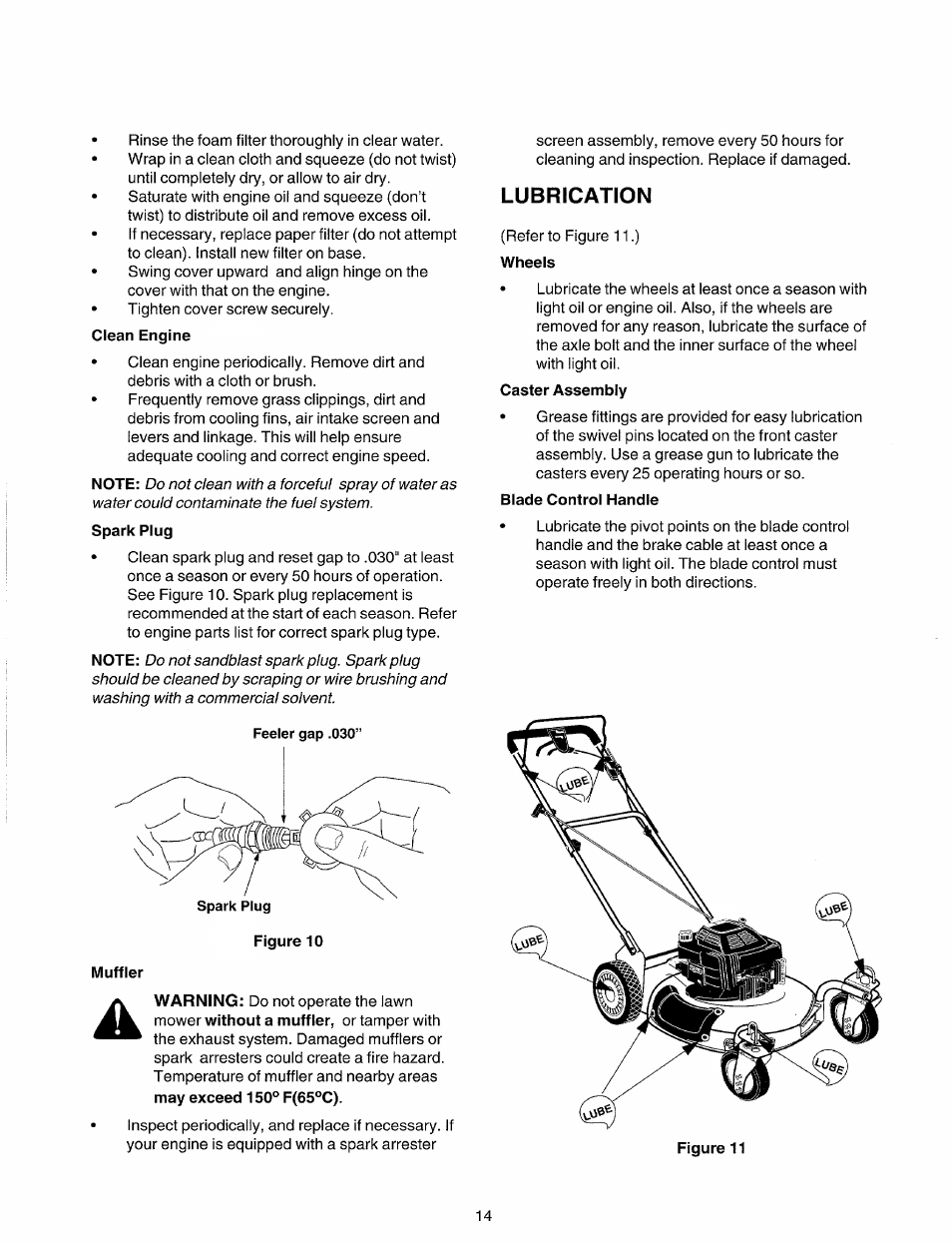 Lubrication, Wheels, Blade control handle | Sears 247.37033 User Manual | Page 12 / 50