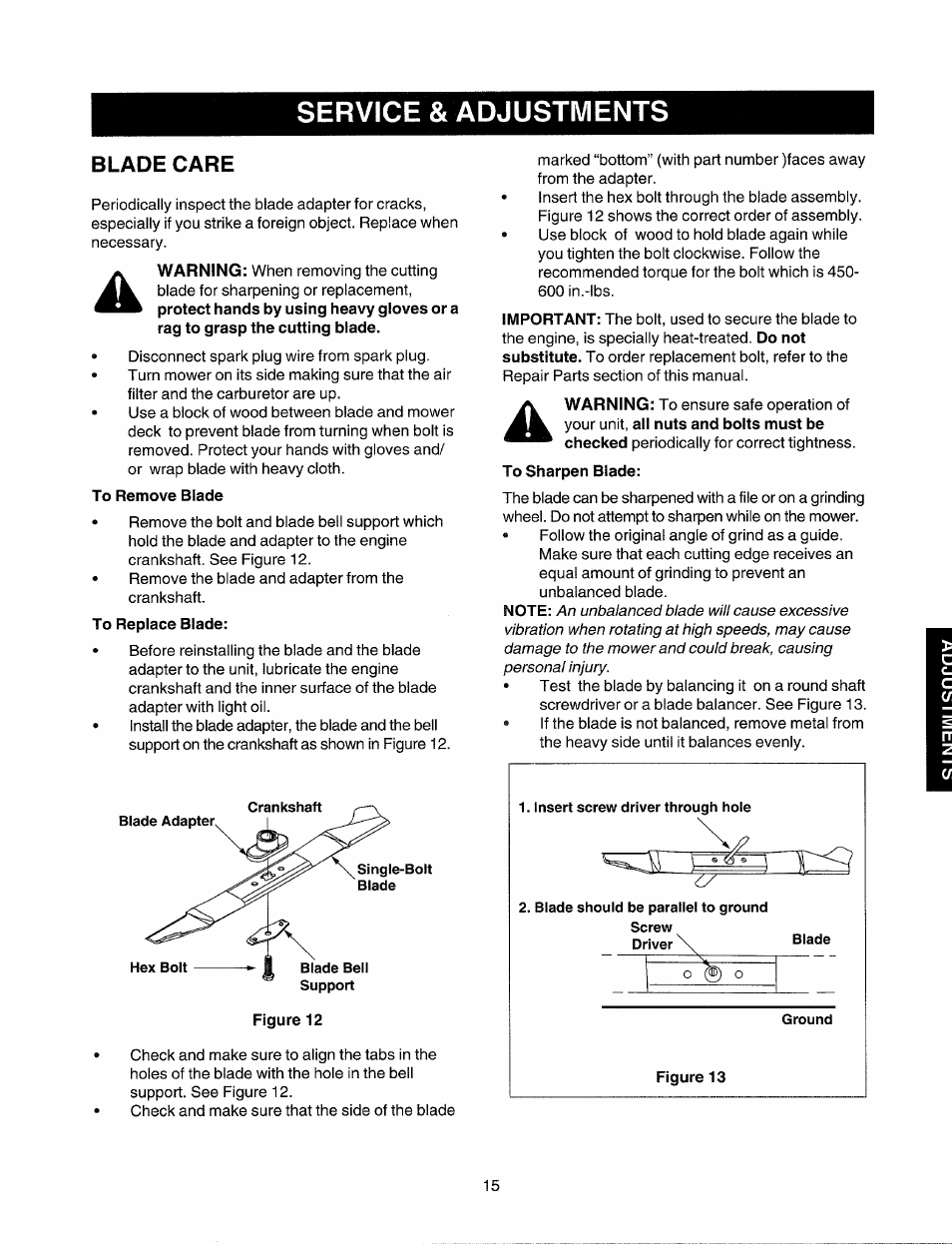 Service & adjustments, Blade care, To remove blade | Sears 247.37033 User Manual | Page 13 / 50