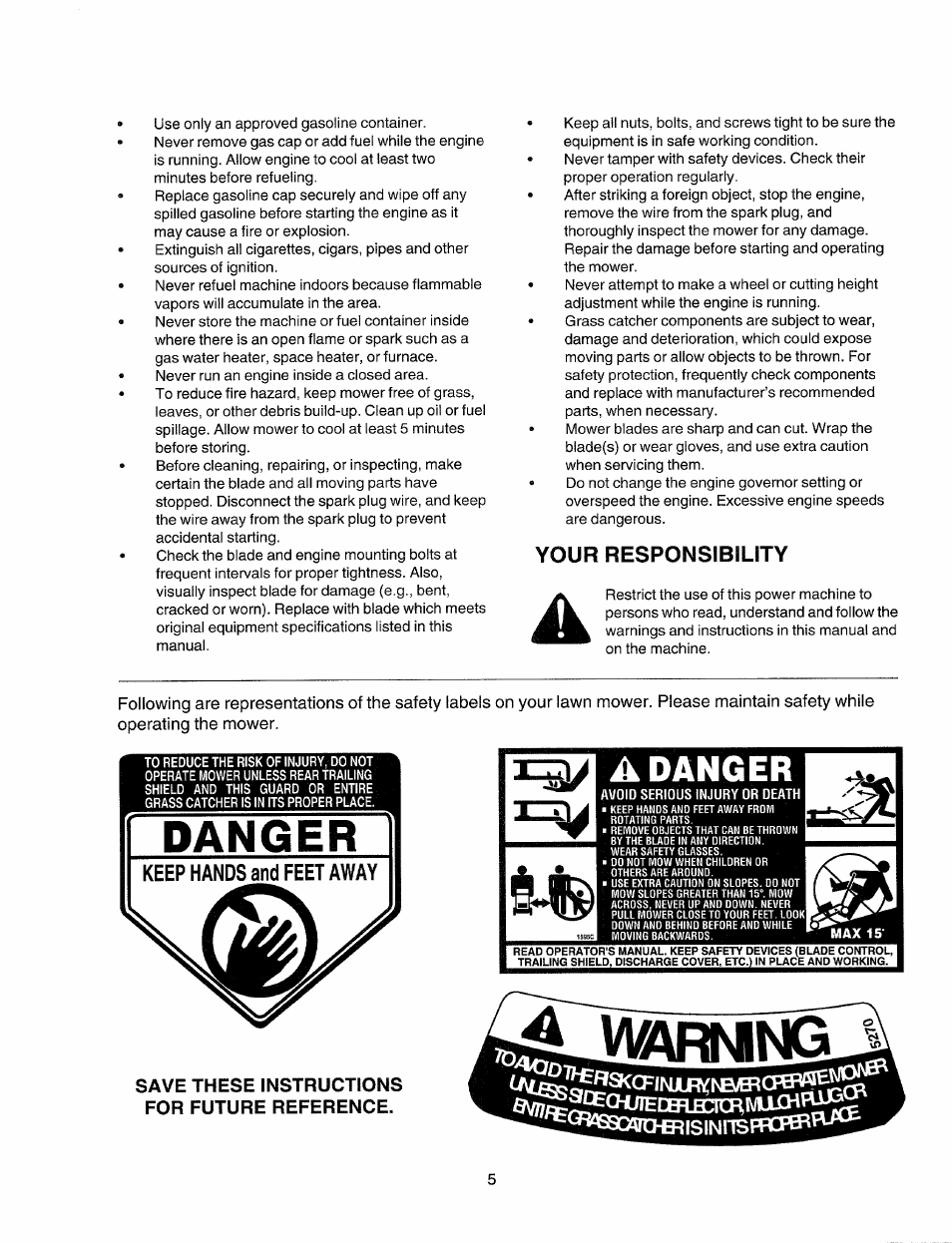 Your responsibility, Save these instructions for future reference | Sears 247.37033 User Manual | Page 5 / 50