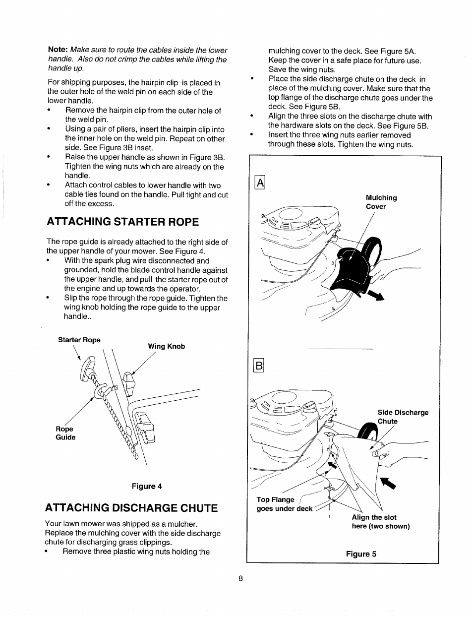 Attaching starter rope, Attaching discharge chute | Sears 247.37033 User Manual | Page 8 / 50