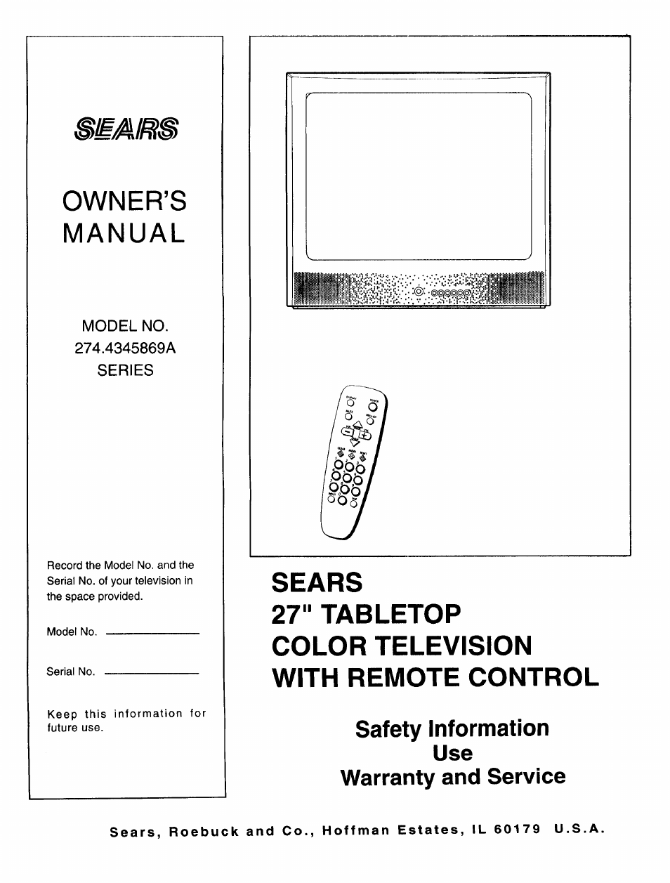 Sears 274.4345869A User Manual | 16 pages