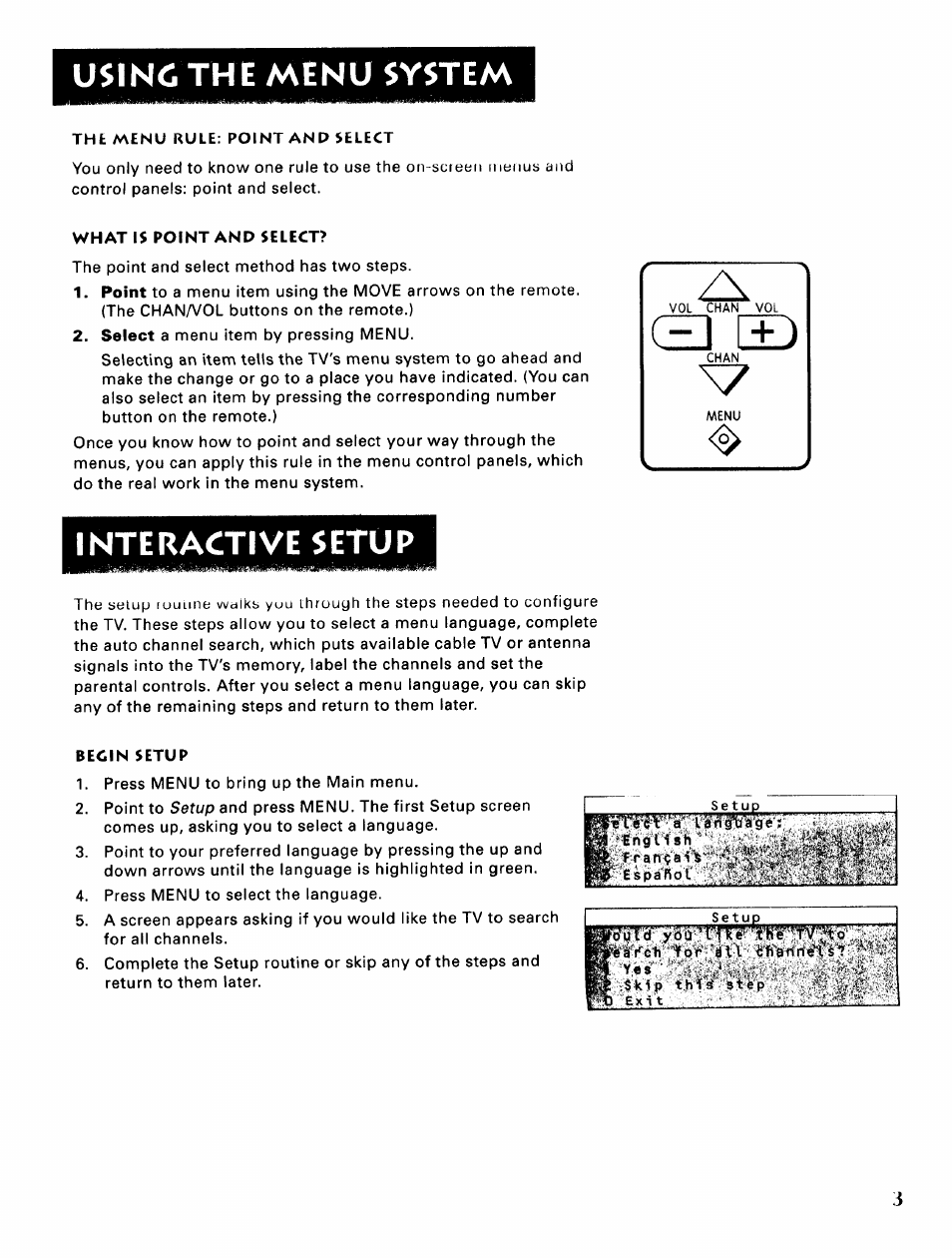 Interactive setup, Usinû the menu system, Q œj | Sears 274.4345869A User Manual | Page 5 / 16