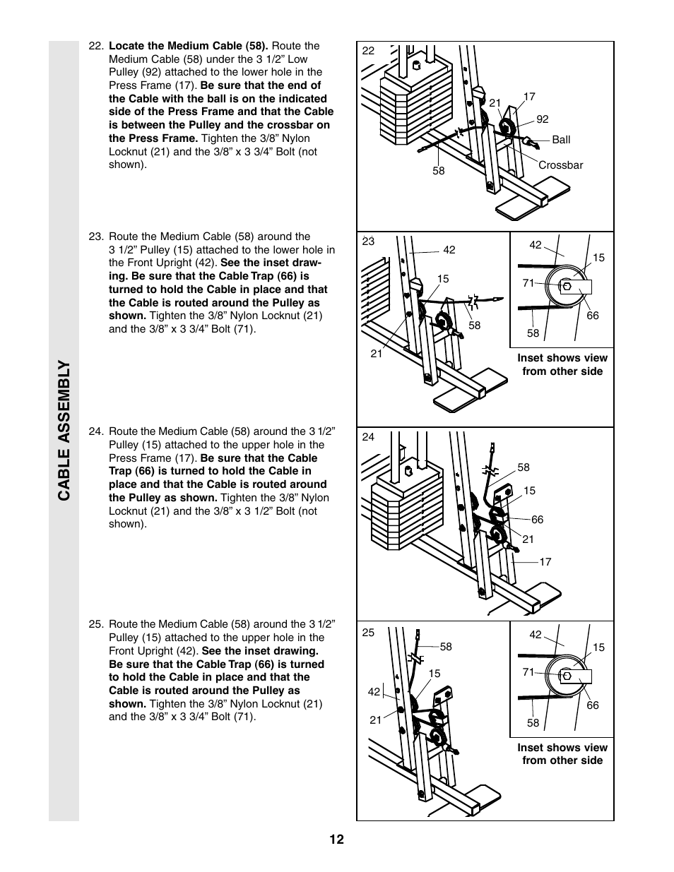 Cable assembl y | Sears 831.159460 User Manual | Page 12 / 28
