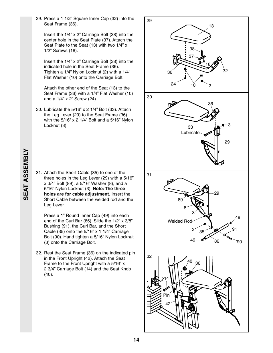 Sea t assembl y | Sears 831.159460 User Manual | Page 14 / 28