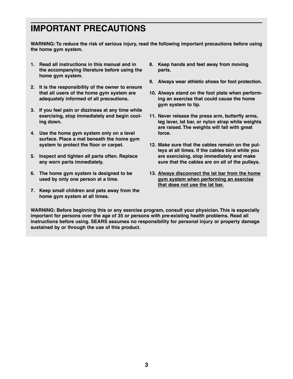 Important precautions | Sears 831.159460 User Manual | Page 3 / 28