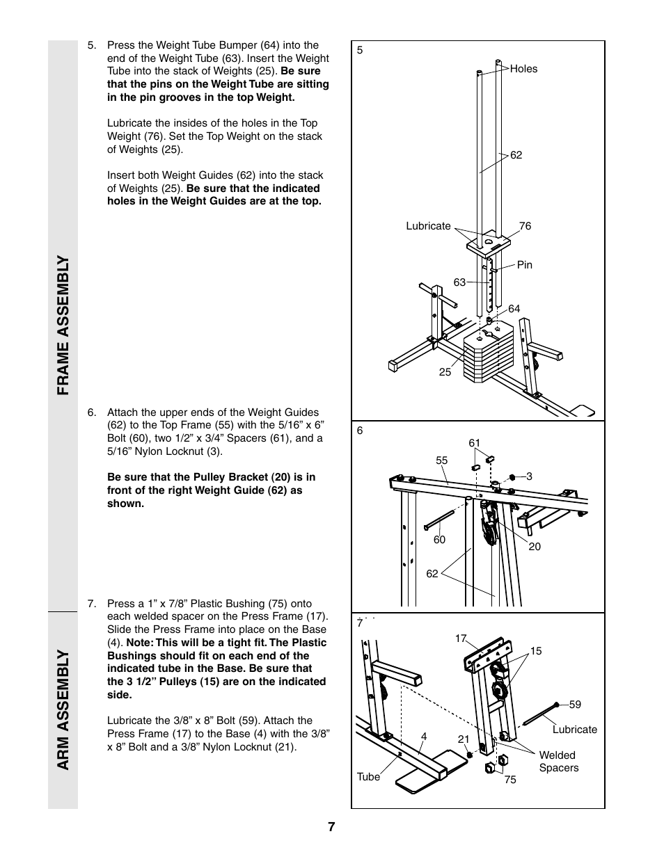 Frame assembl y, Arm assembl y | Sears 831.159460 User Manual | Page 7 / 28