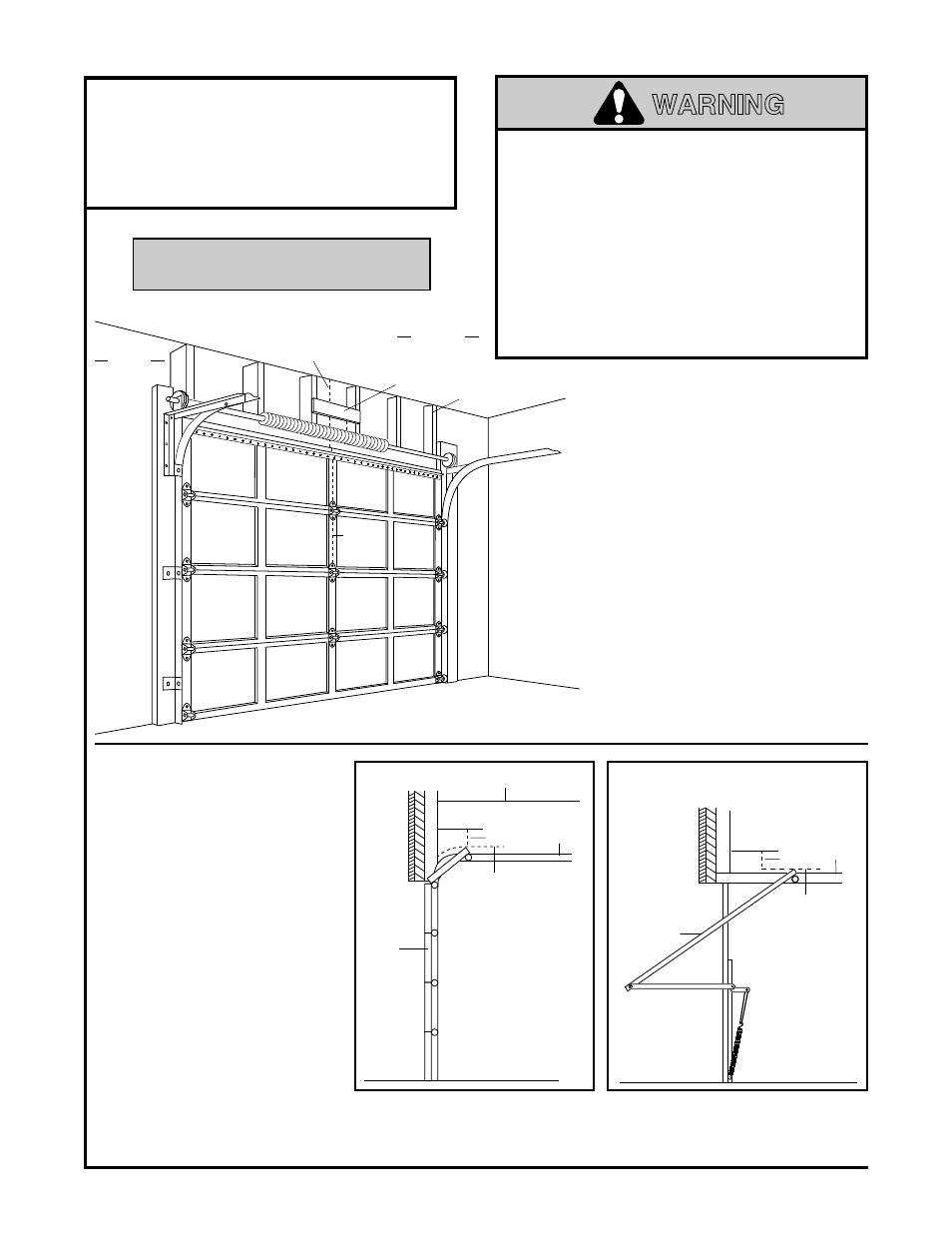 Installation section, Determine header bracket location, Sectional door & one-piece door w/ track | Installation step 1, Proceed to step 2, page 14 | Sears 139.18847 User Manual | Page 12 / 40