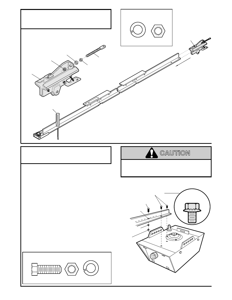 Install trolley on t-rail, Fasten t-rail to opener, Assembly step 2 | Assembly step 3, Install the trolley on the t-rail, Fasten the t-rail to the opener | Sears 139.18847 User Manual | Page 9 / 40