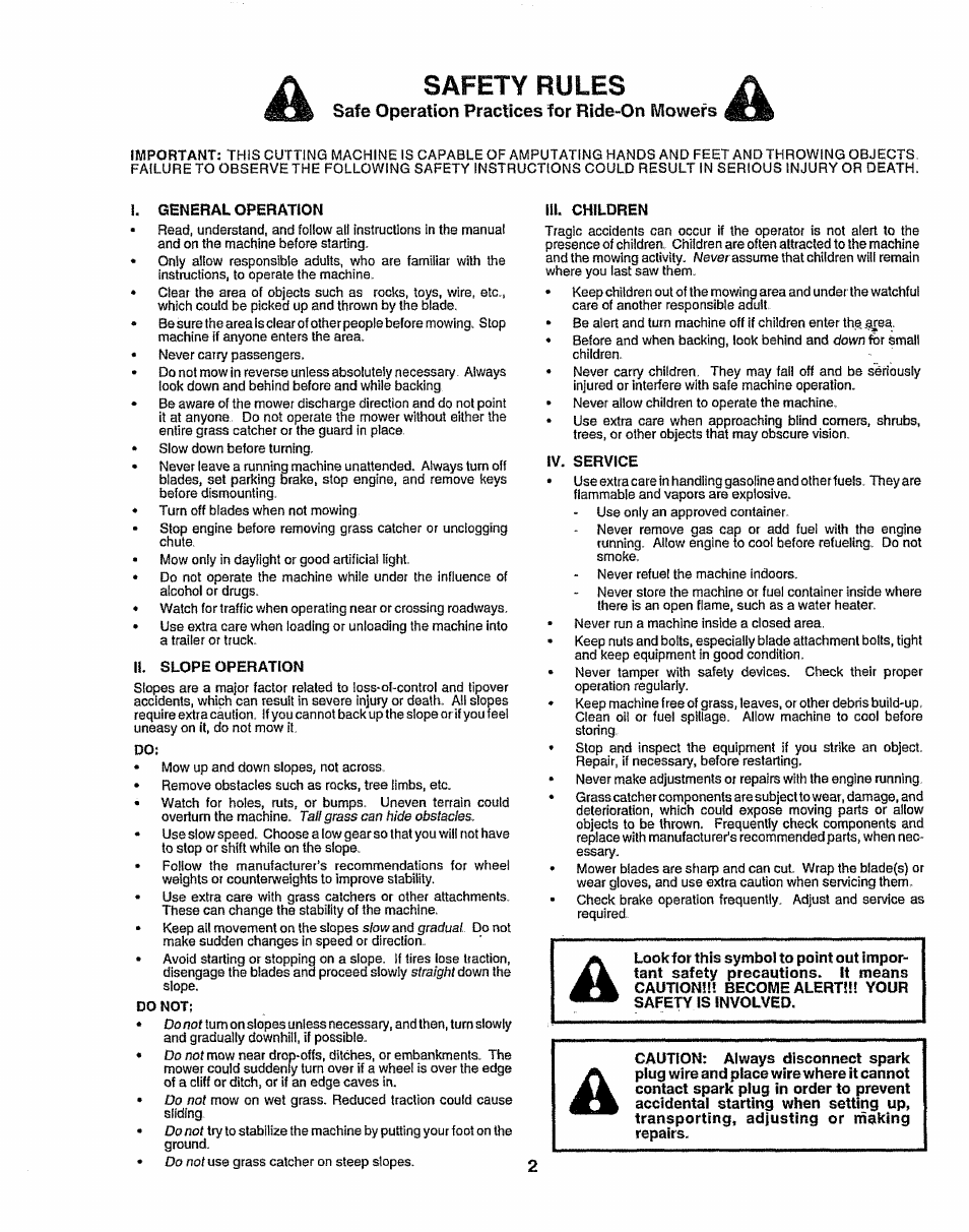 Safe operation practices for ride-on mowers, Safety rules | Sears 917.257643 User Manual | Page 2 / 56