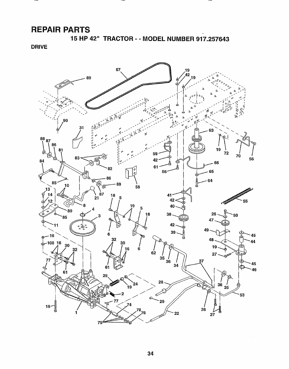 Repair parts | Sears 917.257643 User Manual | Page 34 / 56