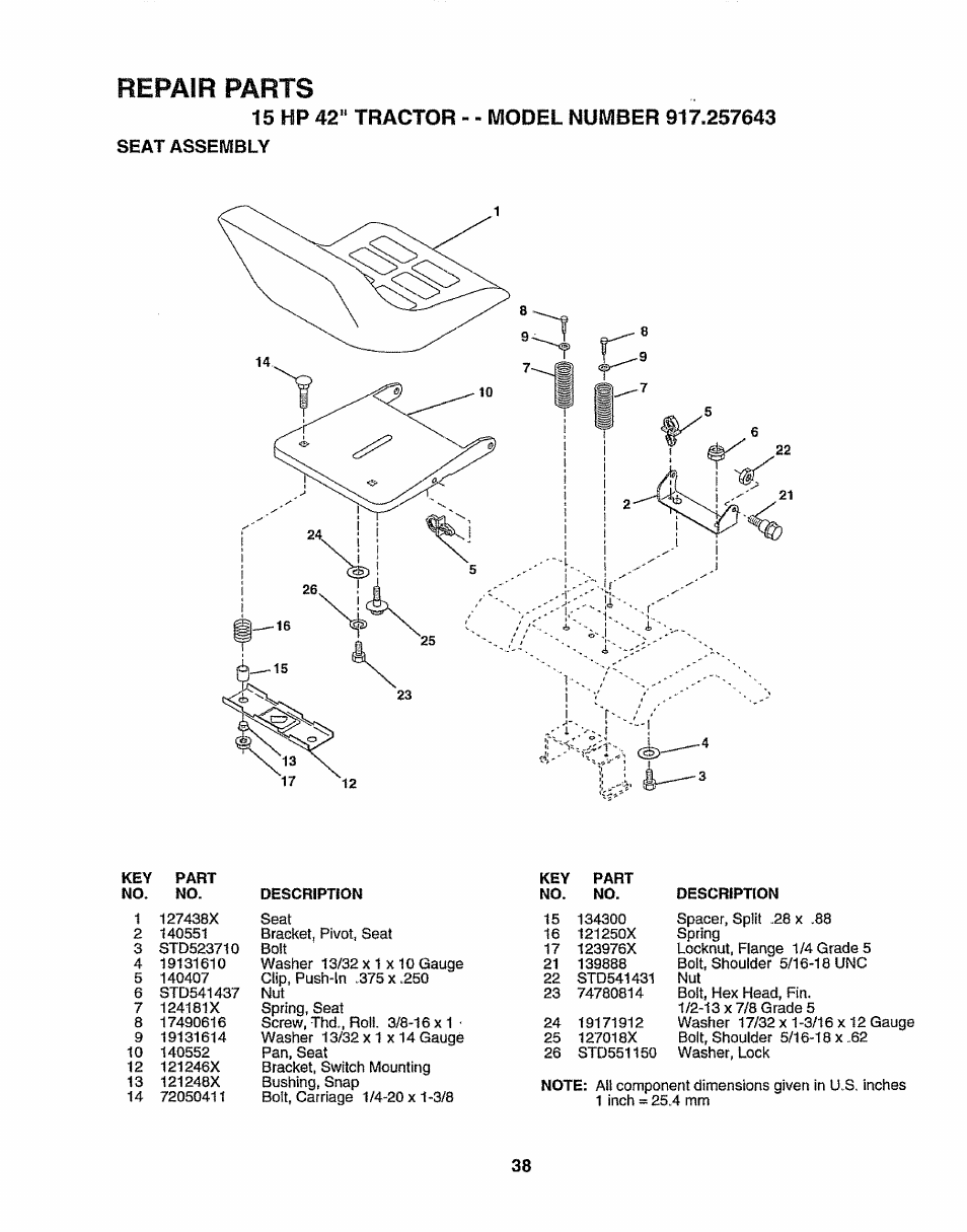 Repair parts | Sears 917.257643 User Manual | Page 38 / 56
